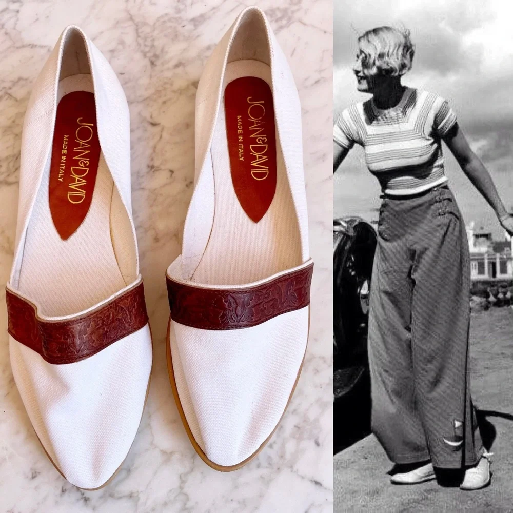 Vintage White Espadrilles with Brown Leather Trim